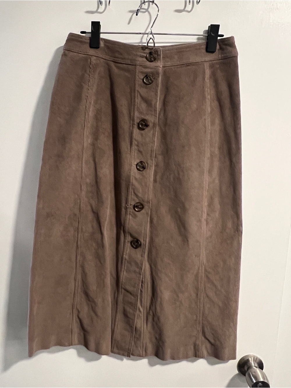 TALL Banana Repulic Women's Button-Front Taupe Corduroy Midi Skirt